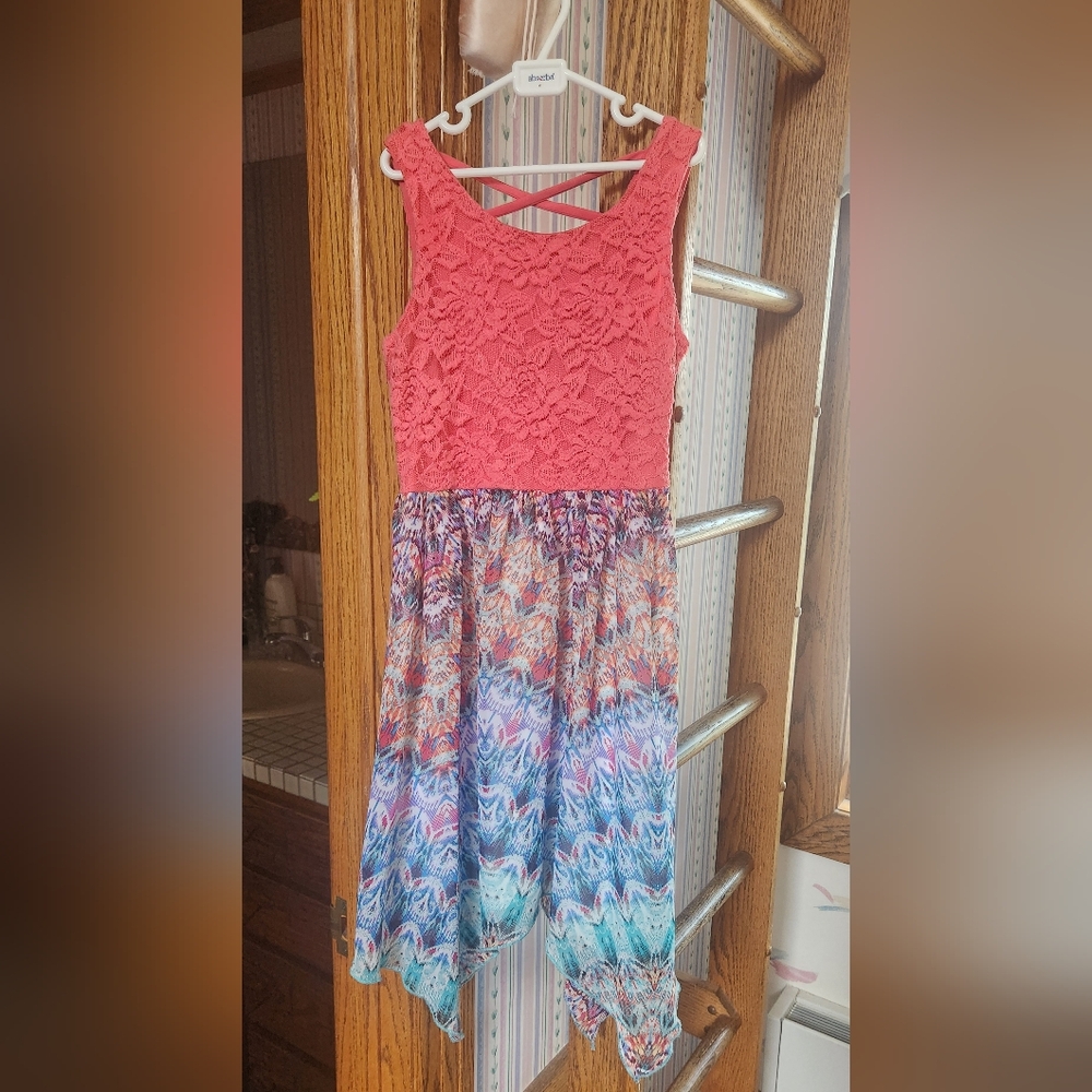Girls Size 8 Salmon and Multicolor Dress